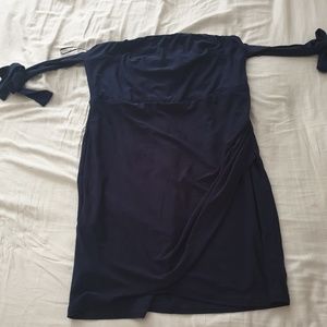 Navy Blue evening dress with side arm.straps